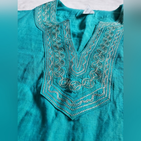 Craig Taylor Women's Embroidered Tunic Top turquoise Blue S Linen Trixie - Picture 11 of 16